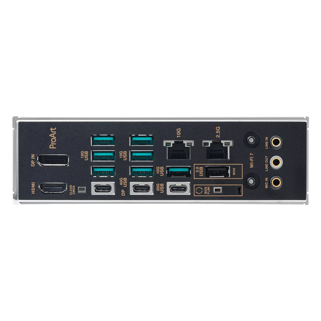 ASUS ProArt X870E-CREATOR WIFI — connectique arrière sur fond blanc carré — réf. 90MB1IG0-M0EAY0