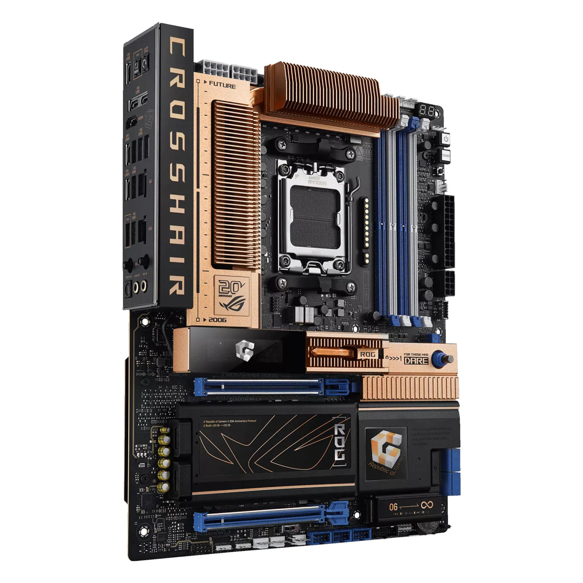 ASUS ROG CROSSHAIR 2006 — vue en perspective à 45 degrés sur fond blanc carré — réf. 90MB1PP0-M0EAY0
