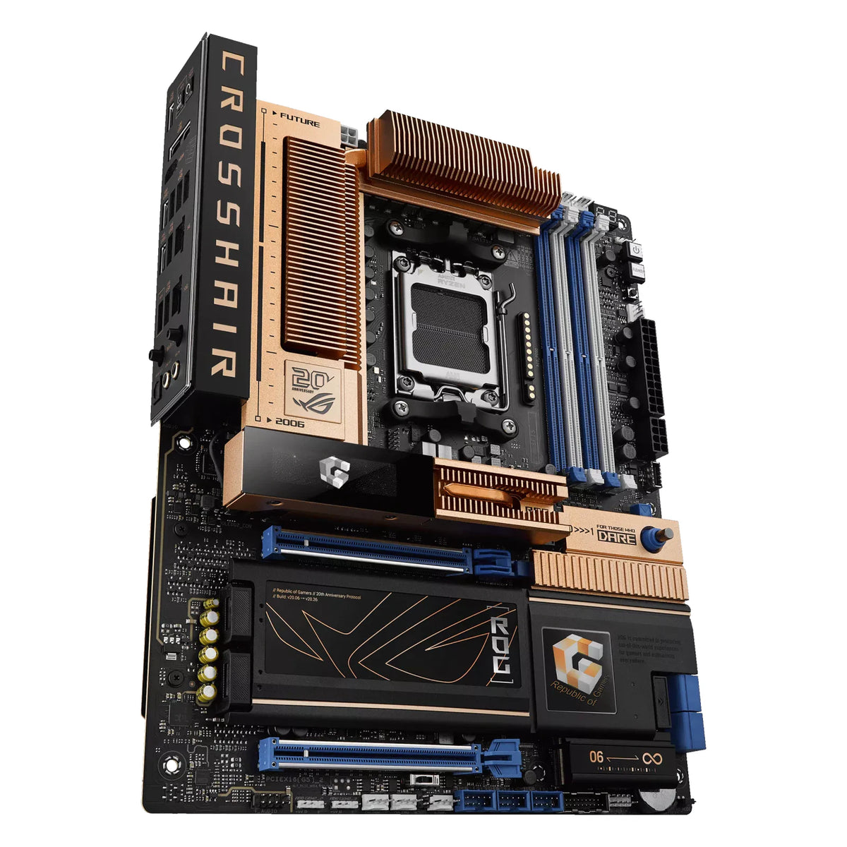 ASUS ROG CROSSHAIR 2006 — vue en perspective à 45 degrés sur fond blanc carré — réf. 90MB1PP0-M0EAY0