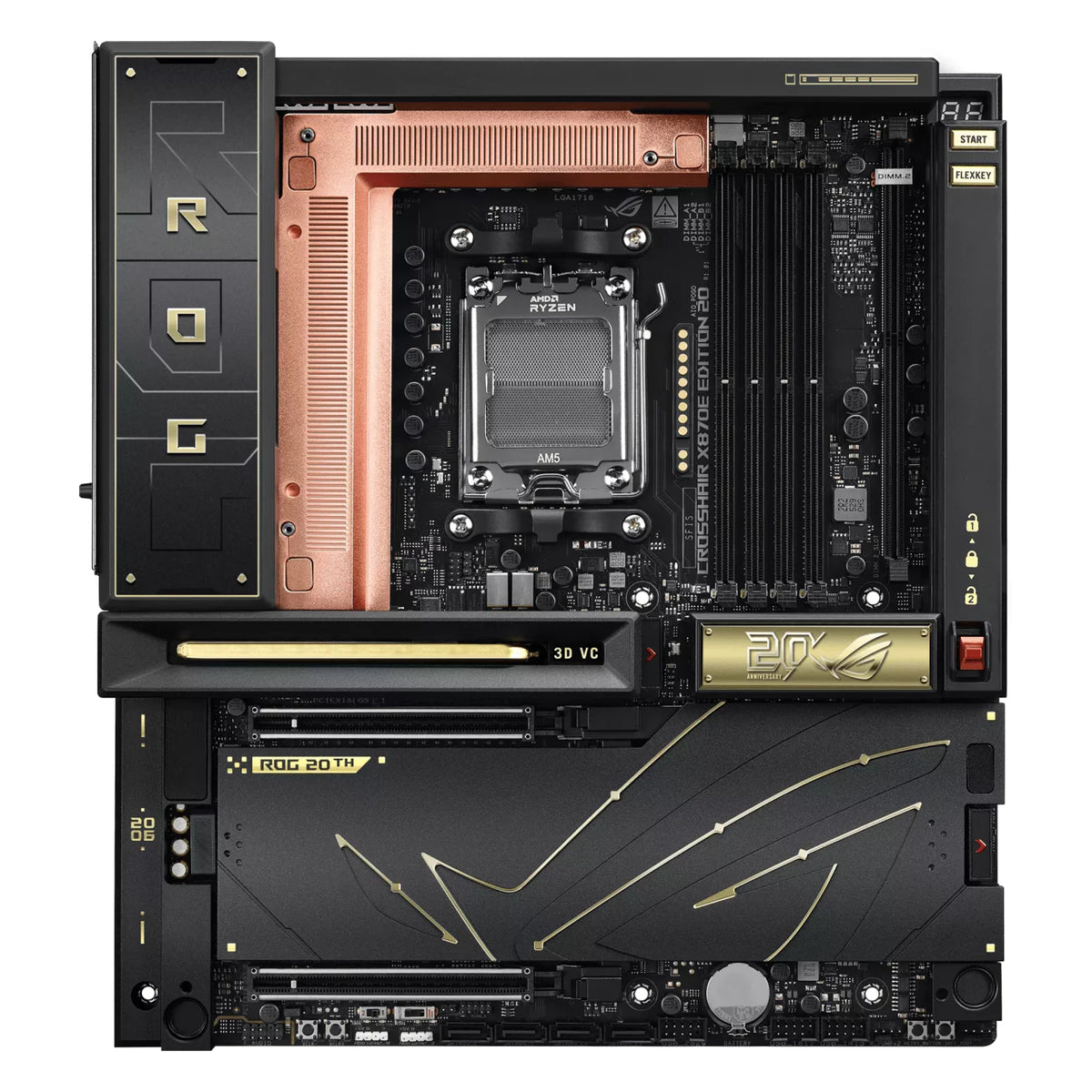 ASUS ROG CROSSHAIR X870E EDITION 20 — vue de face sur fond blanc carré — réf. 90MB1PD0-M0EAY0