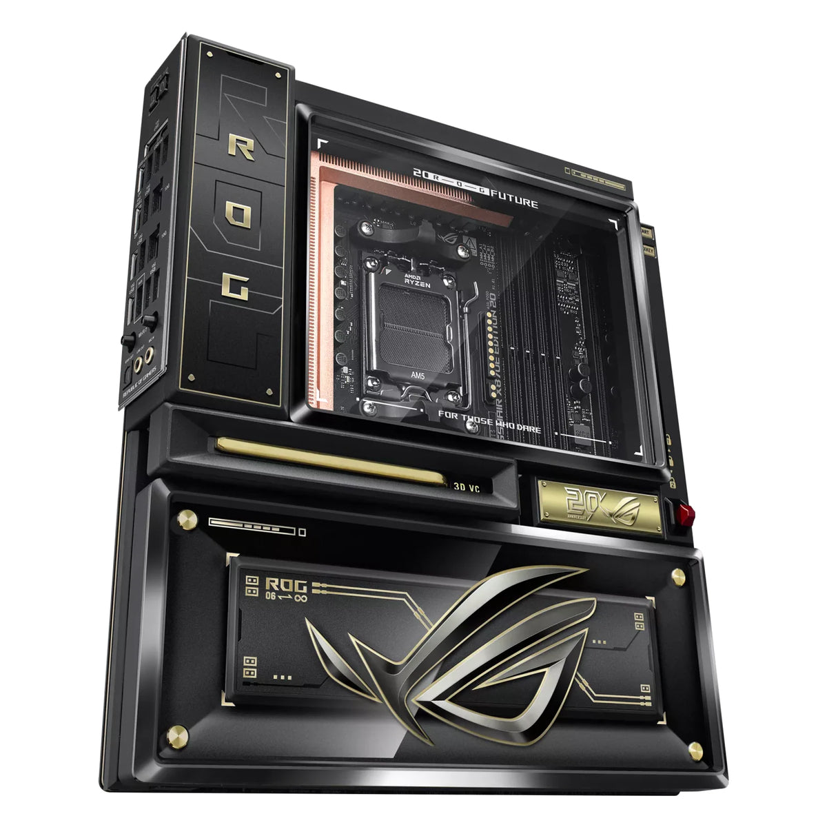 ASUS ROG CROSSHAIR X870E EDITION 20 — vue en perspective à 45 degrés sur fond blanc carré — réf. 90MB1PD0-M0EAY0