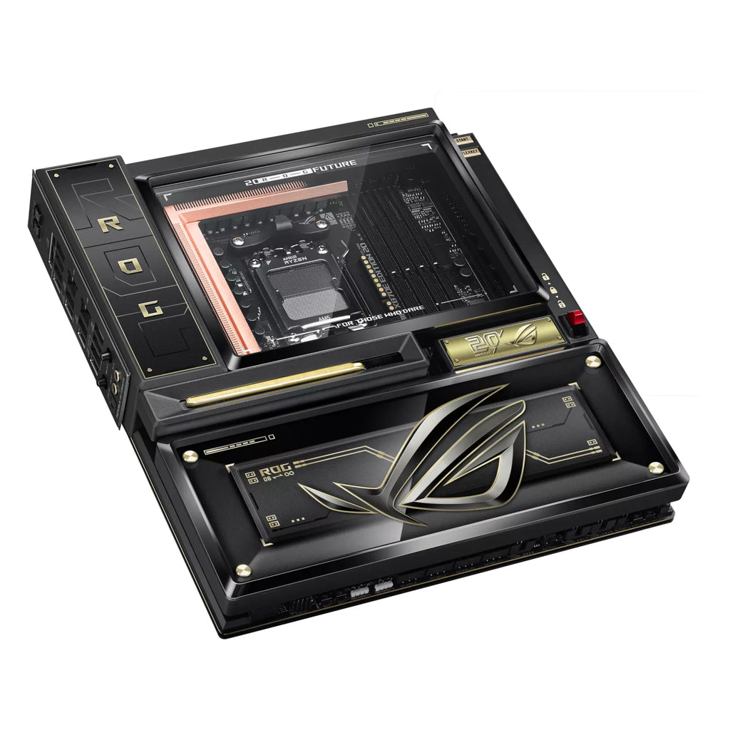 ASUS ROG CROSSHAIR X870E EDITION 20 — vue en perspective à 45 degrés sur fond blanc carré — réf. 90MB1PD0-M0EAY0