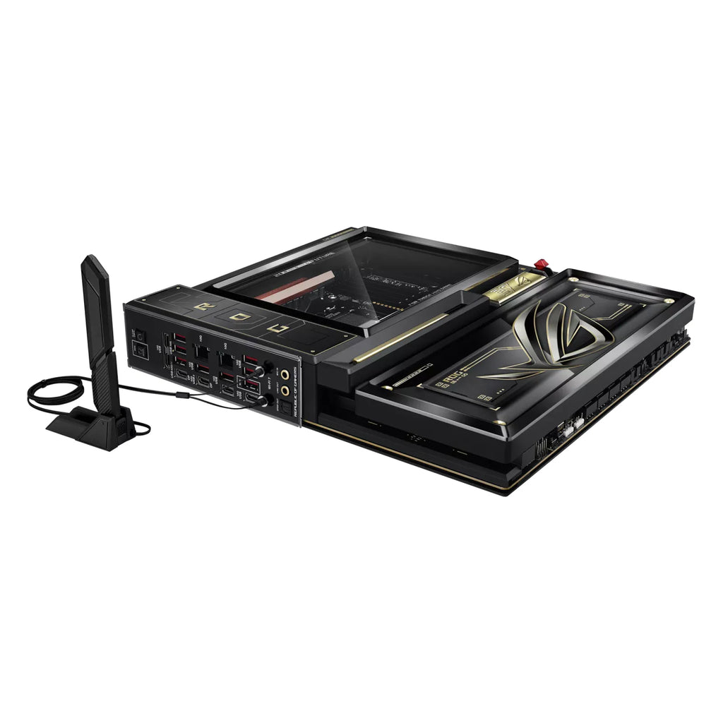 ASUS ROG CROSSHAIR X870E EDITION 20 — vue avec antenne Wi-Fi sur fond blanc carré — réf. 90MB1PD0-M0EAY0