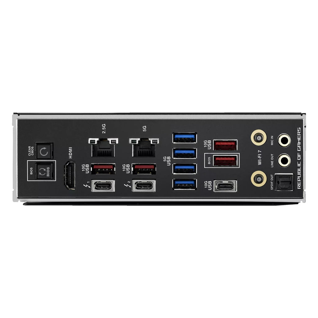 ASUS ROG MAXIMUS Z890 HERO — connectique arrière sur fond blanc carré — réf. 90MB1ID0-M0EAY0