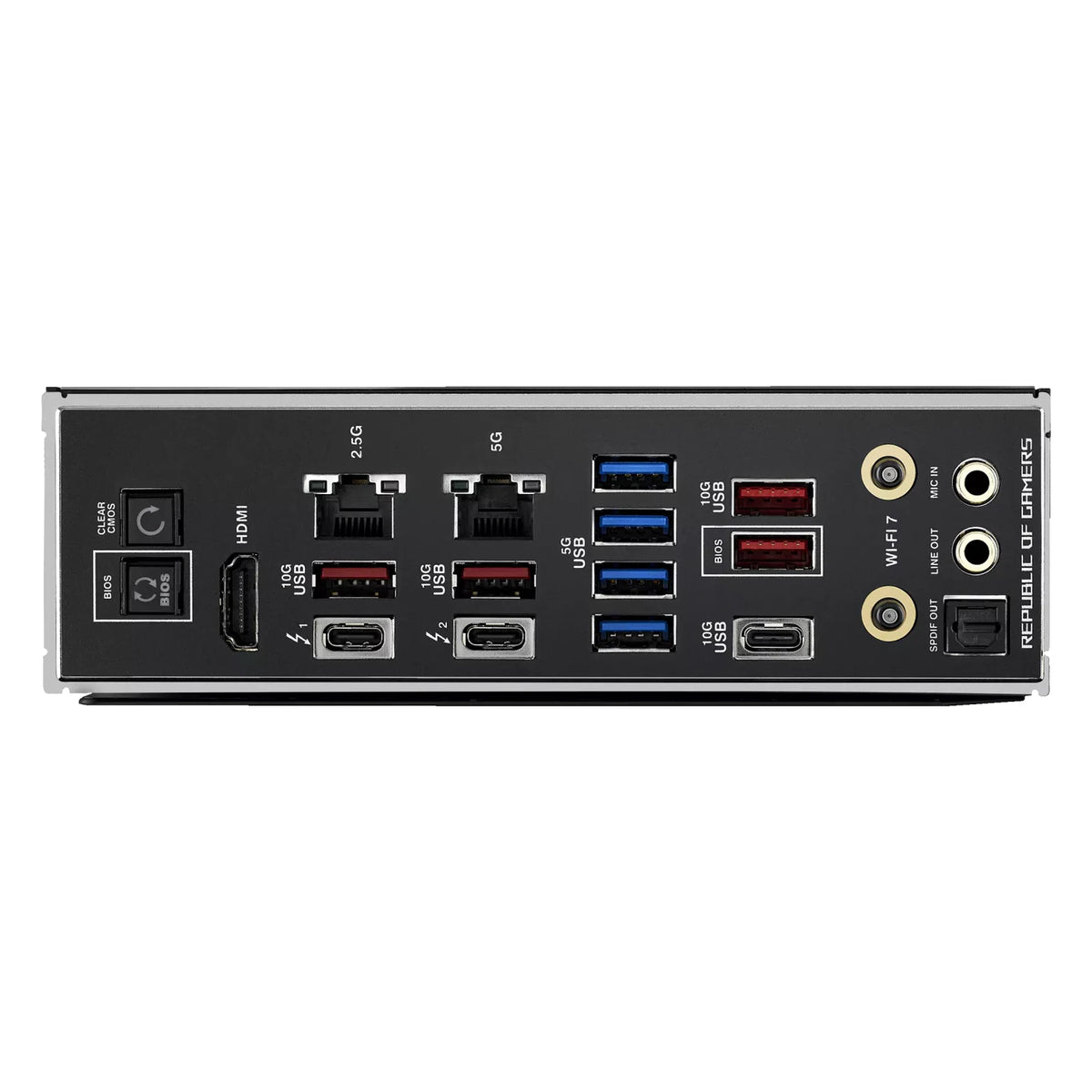 ASUS ROG MAXIMUS Z890 HERO — connectique arrière sur fond blanc carré — réf. 90MB1ID0-M0EAY0