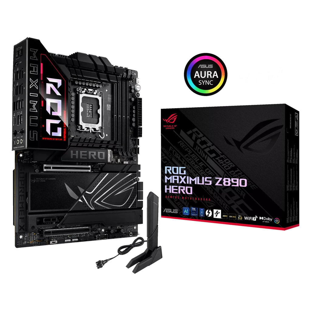 ASUS ROG MAXIMUS Z890 HERO — vue en perspective à 45 degrés sur fond blanc carré — réf. 90MB1ID0-M0EAY0