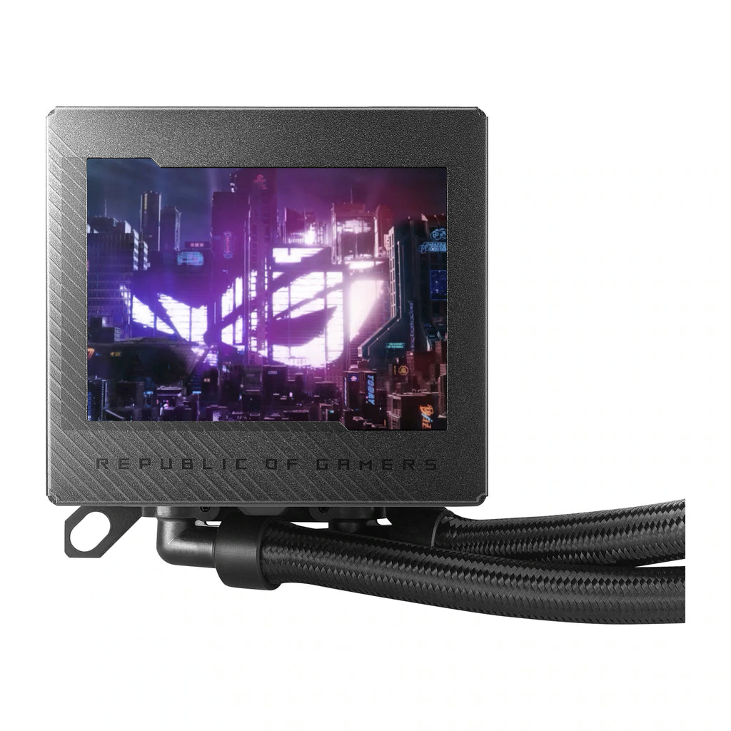 ASUS ROG RYUJIN III 240 ARGB Noir — vue produit 3 du watercooling AIO sur fond blanc carré — réf. 90RC00K1-M0UAY0