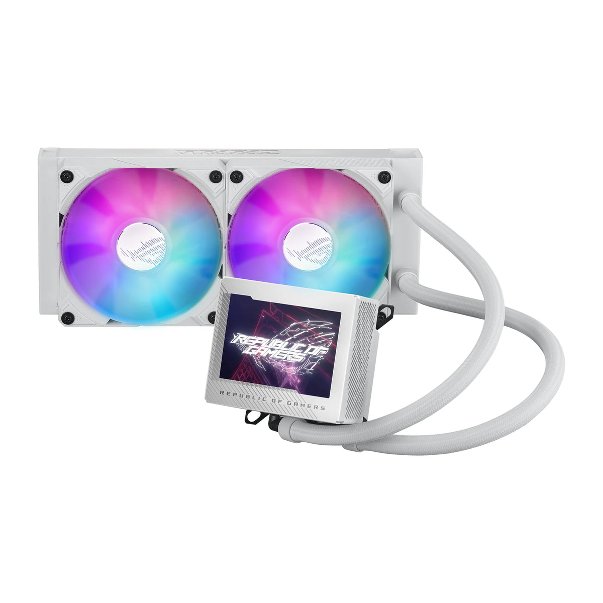ASUS ROG RYUJIN III 240 ARGB Blanc — vue principale du watercooling AIO sur fond blanc carré — réf. 90RC00K2-M0UAY0