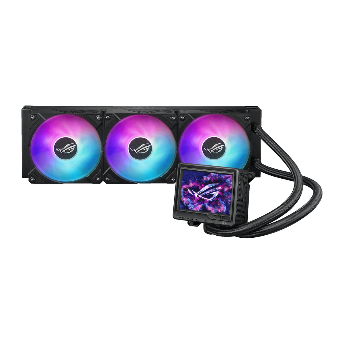 ASUS ROG RYUJIN III 360 ARGB Extreme Noir — vue principale du watercooling AIO sur fond blanc carré — réf. 90RC0131-M0EAY0