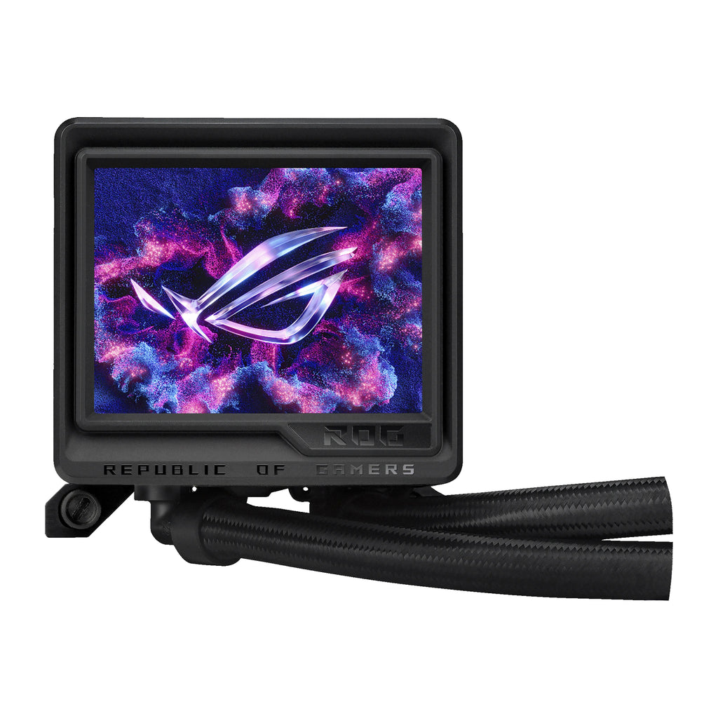 ASUS ROG RYUJIN III 360 ARGB Extreme Noir — vue produit 2 du watercooling AIO sur fond blanc carré — réf. 90RC0131-M0EAY0
