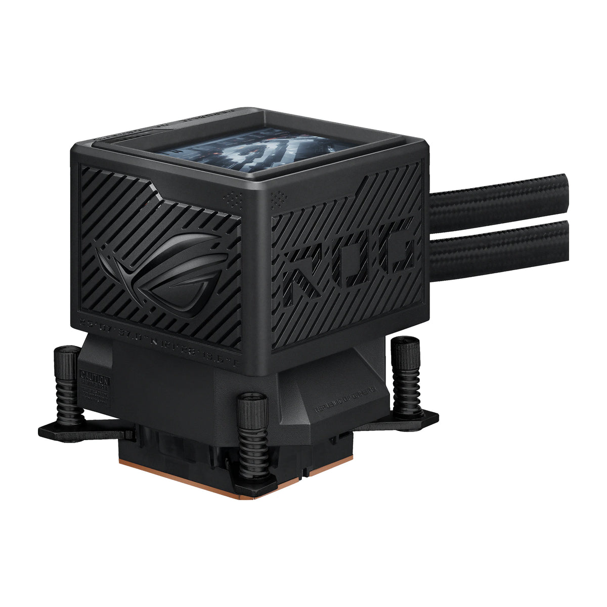 ASUS ROG RYUJIN III 360 ARGB Extreme Noir — vue produit 6 du watercooling AIO sur fond blanc carré — réf. 90RC0131-M0EAY0