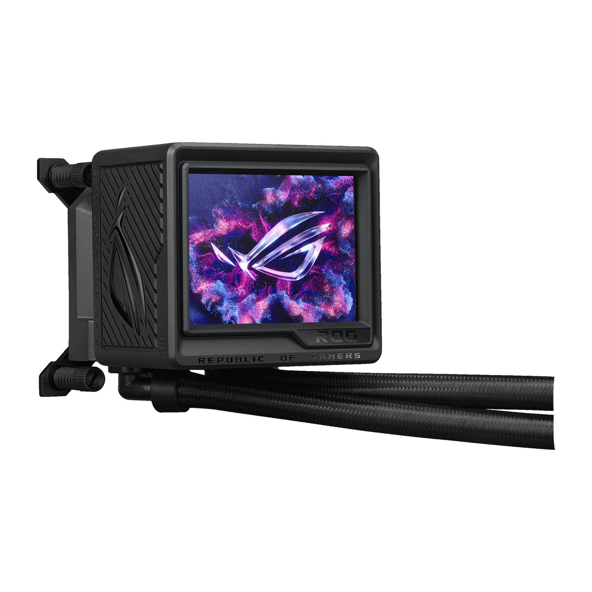 ASUS ROG RYUJIN III 360 ARGB Extreme Noir — vue produit 8 du watercooling AIO sur fond blanc carré — réf. 90RC0131-M0EAY0