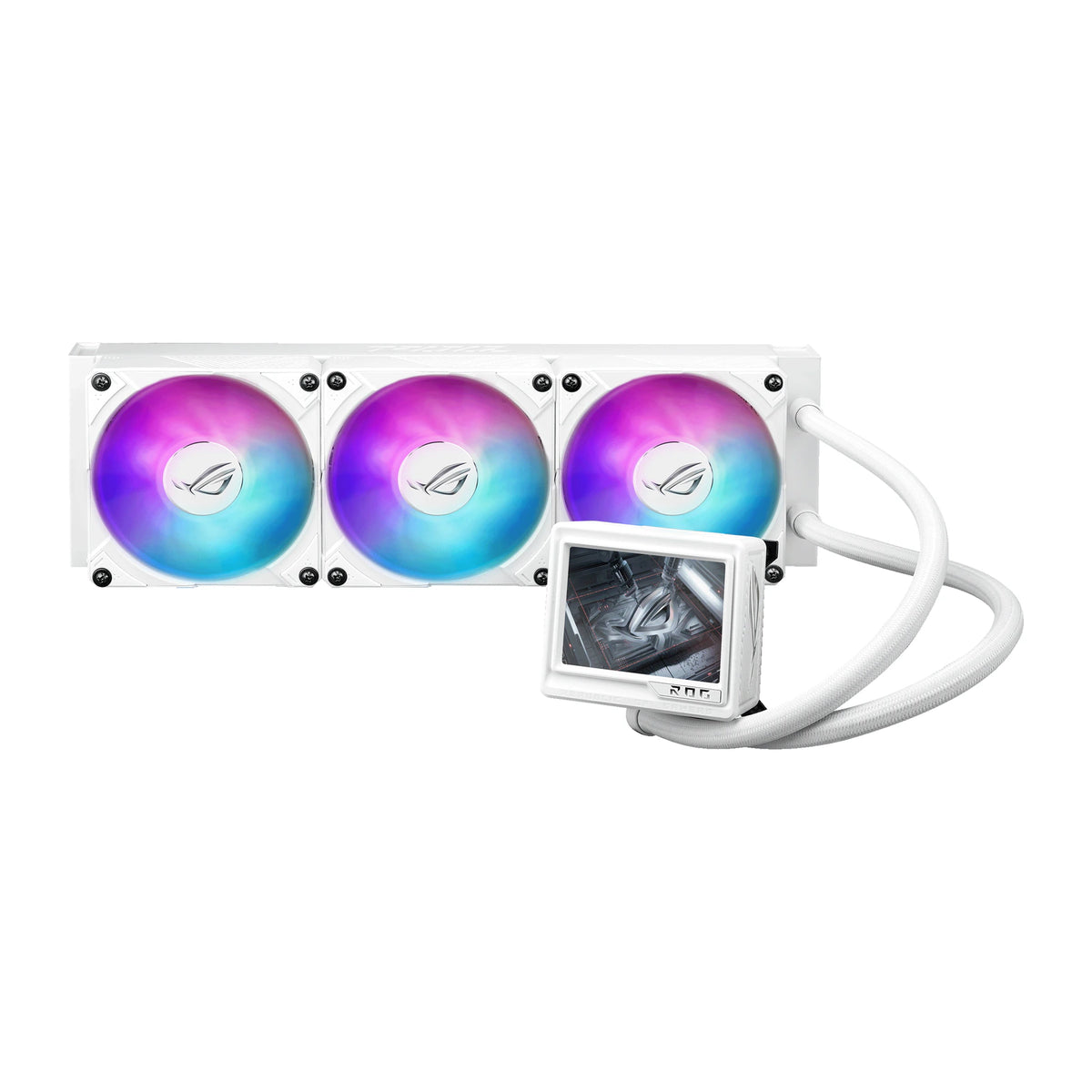 ASUS ROG RYUJIN III 360 ARGB Extreme Blanc — vue principale du watercooling AIO sur fond blanc carré — réf. 90RC0132-M0EAY0