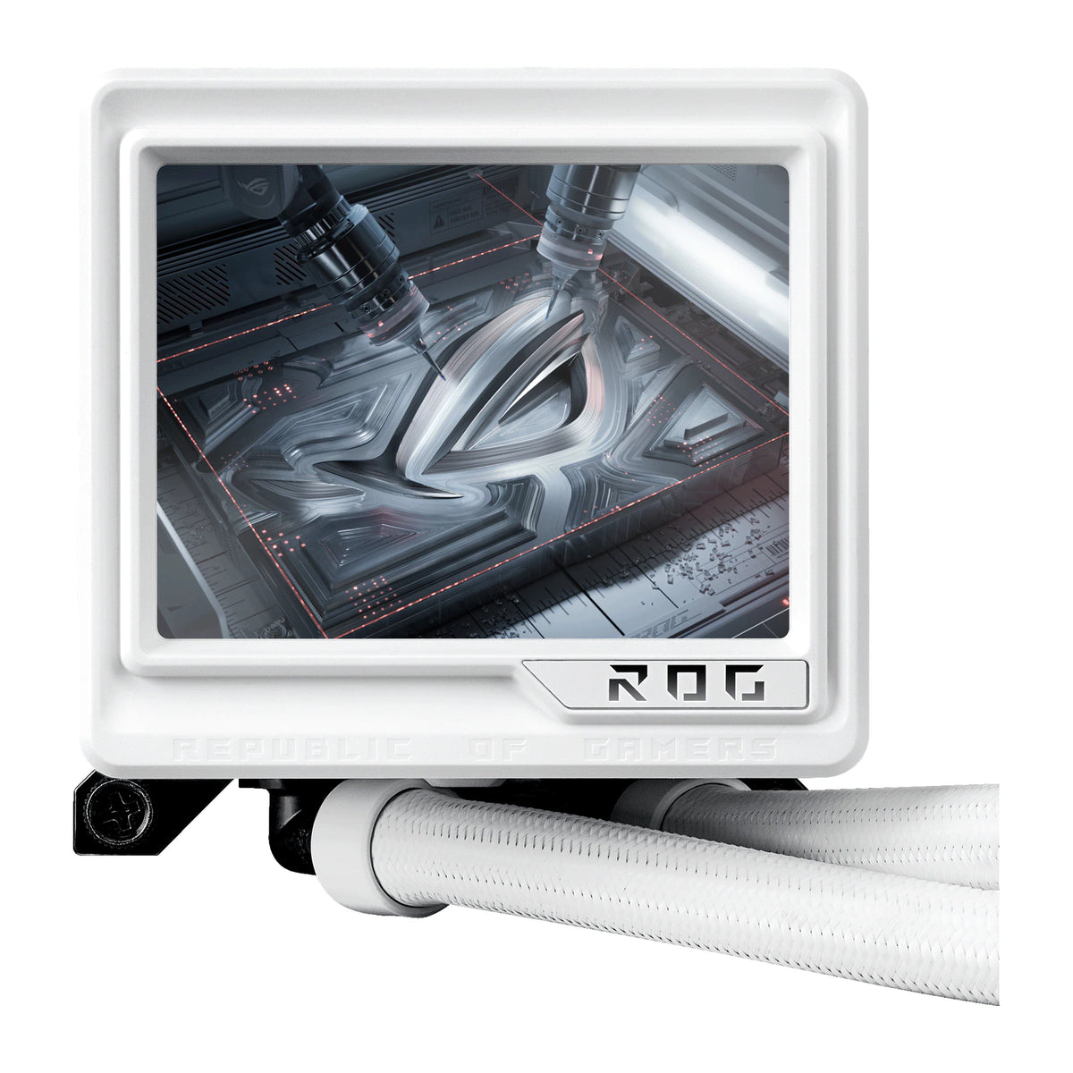 ASUS ROG RYUJIN III 360 ARGB Extreme Blanc — vue produit 2 du watercooling AIO sur fond blanc carré — réf. 90RC0132-M0EAY0