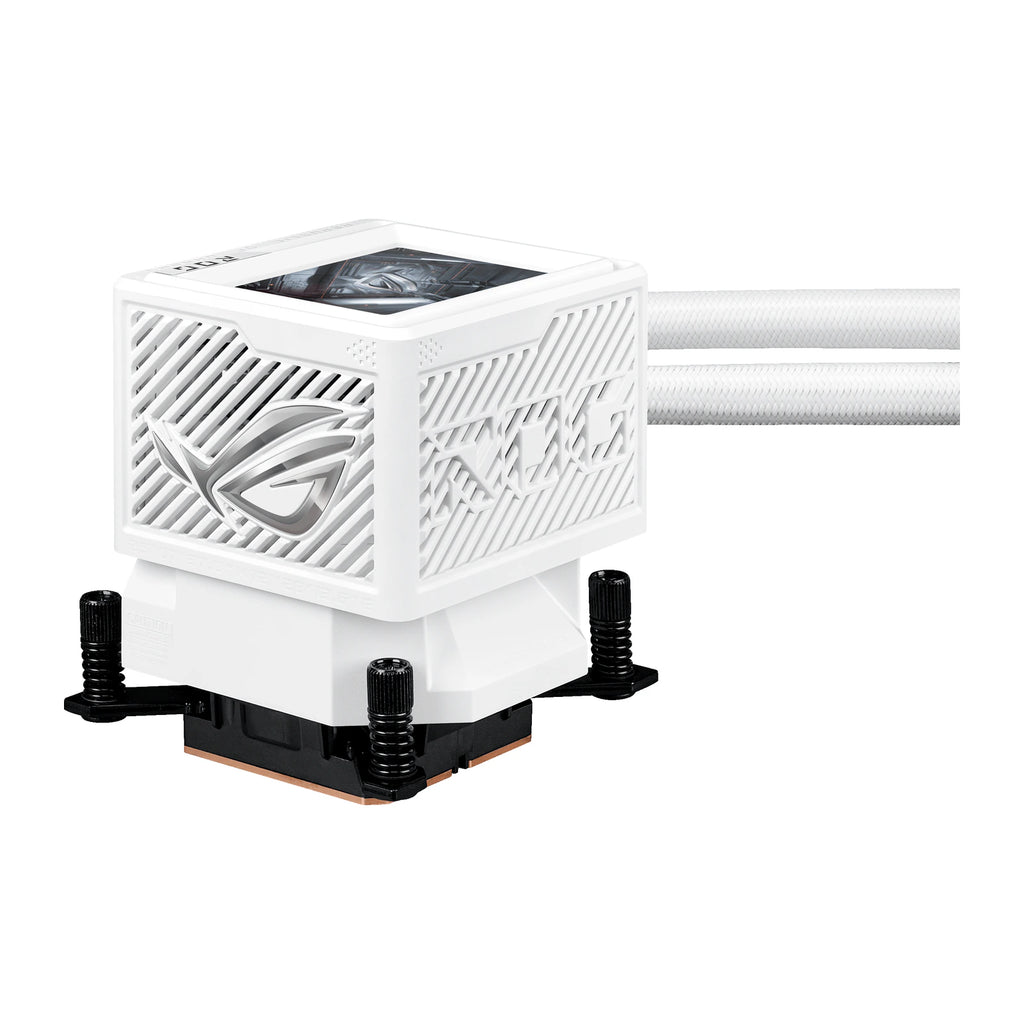 ASUS ROG RYUJIN III 360 ARGB Extreme Blanc — vue produit 6 du watercooling AIO sur fond blanc carré — réf. 90RC0132-M0EAY0