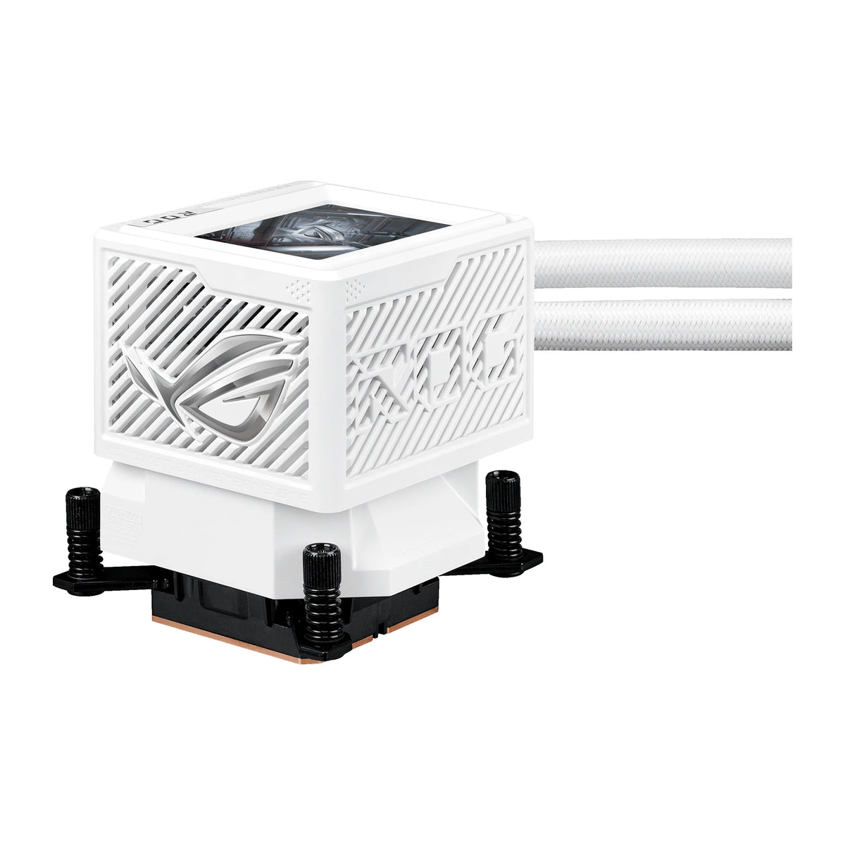 ASUS ROG RYUJIN III 360 ARGB Extreme Blanc — vue produit 6 du watercooling AIO sur fond blanc carré — réf. 90RC0132-M0EAY0