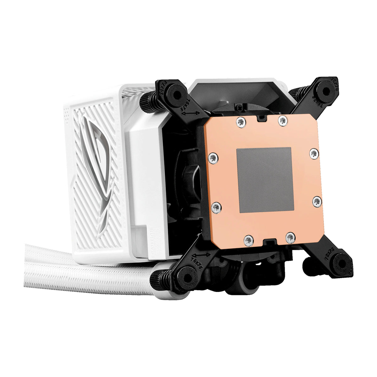 ASUS ROG RYUJIN III 360 ARGB Extreme Blanc — vue produit 8 du watercooling AIO sur fond blanc carré — réf. 90RC0132-M0EAY0