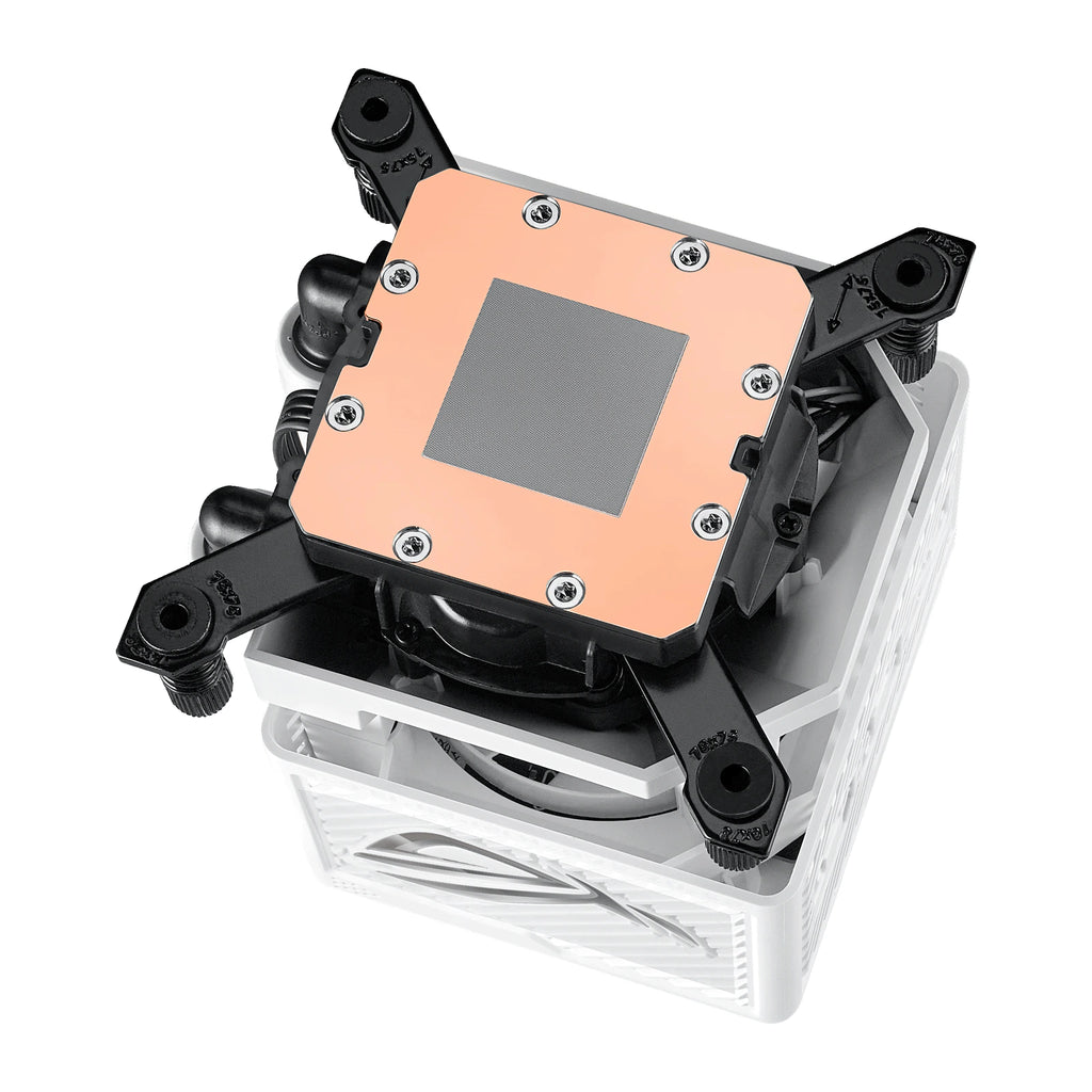 ASUS ROG RYUJIN III 360 ARGB Extreme Blanc — vue produit 9 du watercooling AIO sur fond blanc carré — réf. 90RC0132-M0EAY0