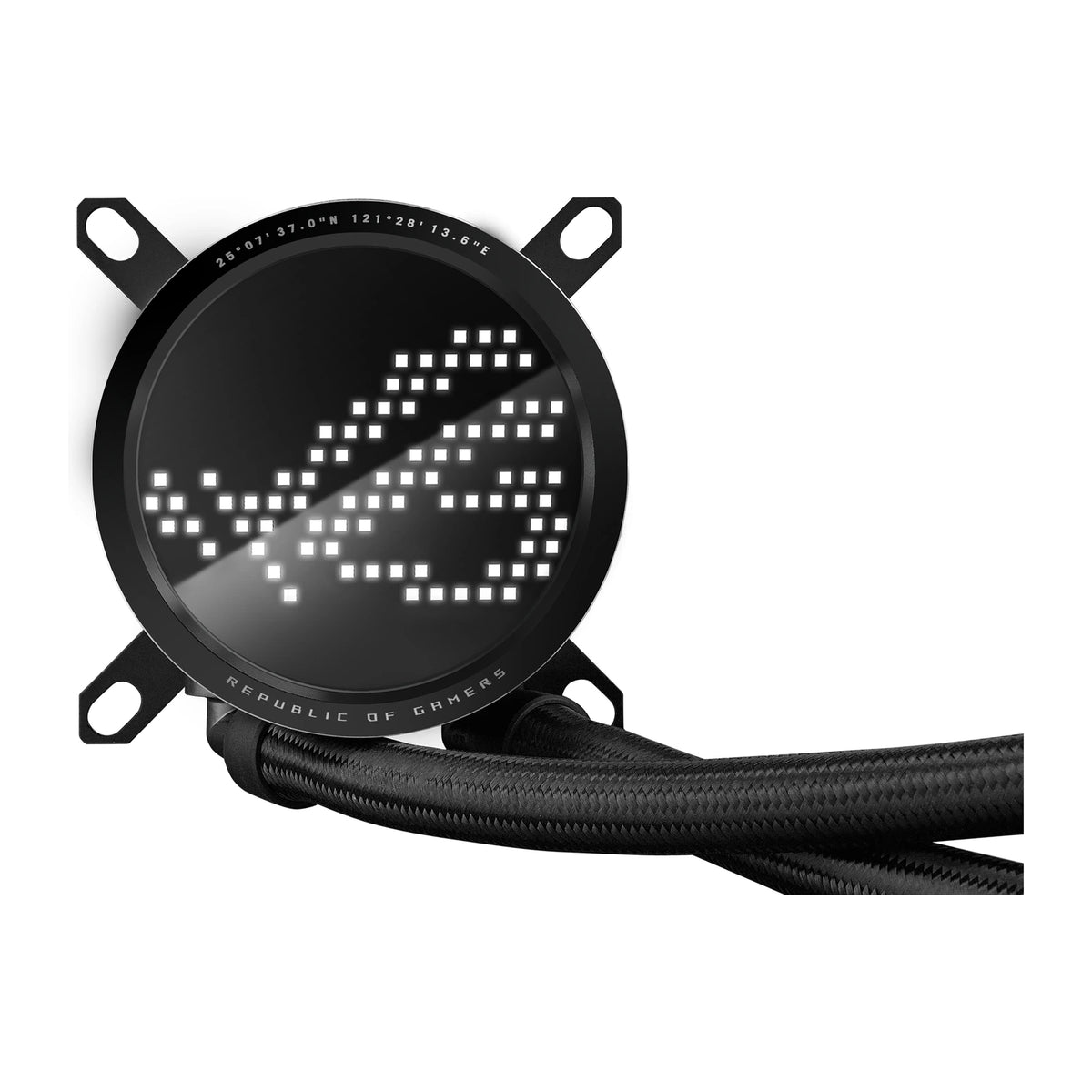 ASUS ROG RYUO III 240 ARGB Noir — vue de l’écran du watercooling AIO sur fond blanc carré — réf. 90RC00J1-M0UAY0