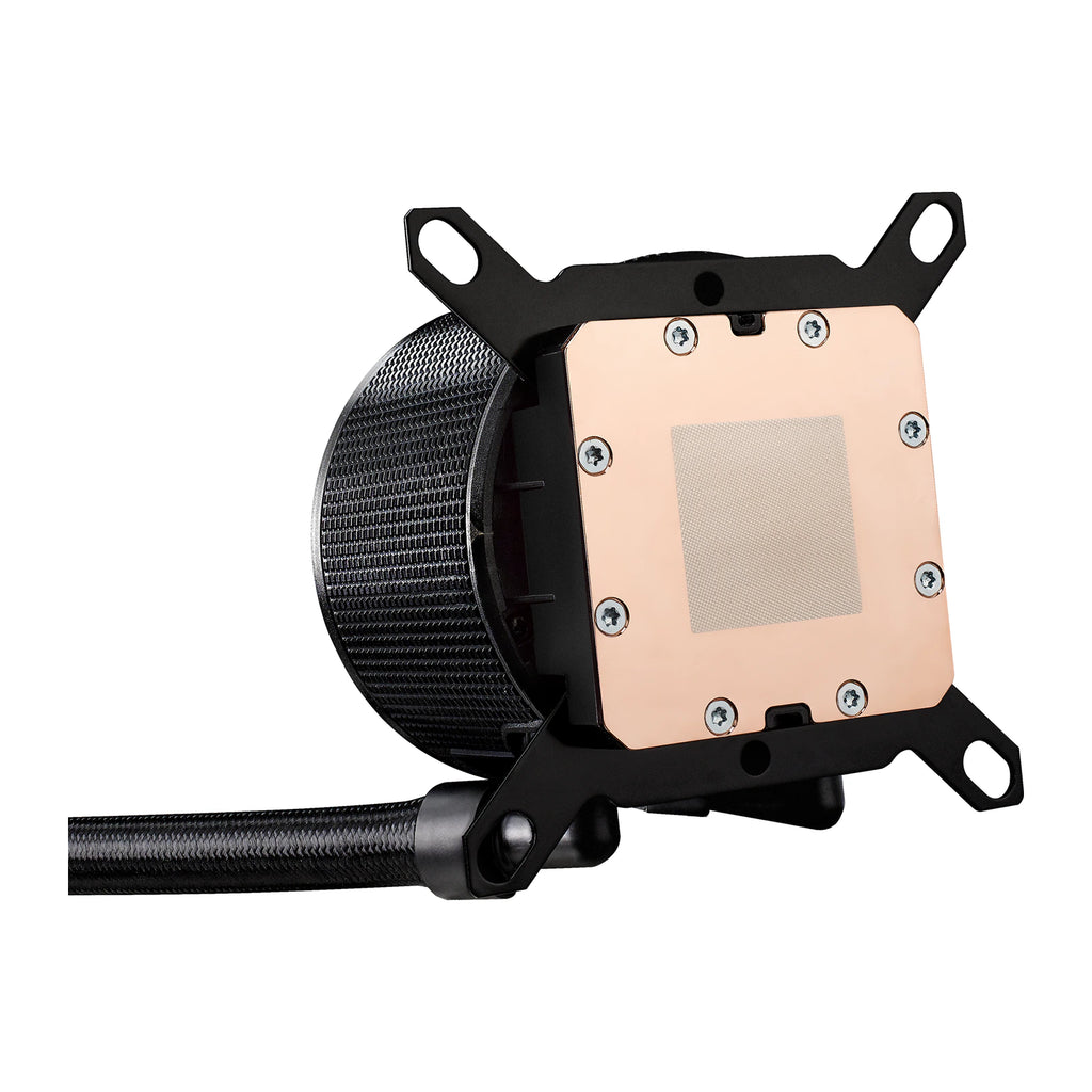 ASUS ROG RYUO III 240 ARGB Noir — vue de dessous du watercooling AIO sur fond blanc carré — réf. 90RC00J1-M0UAY0