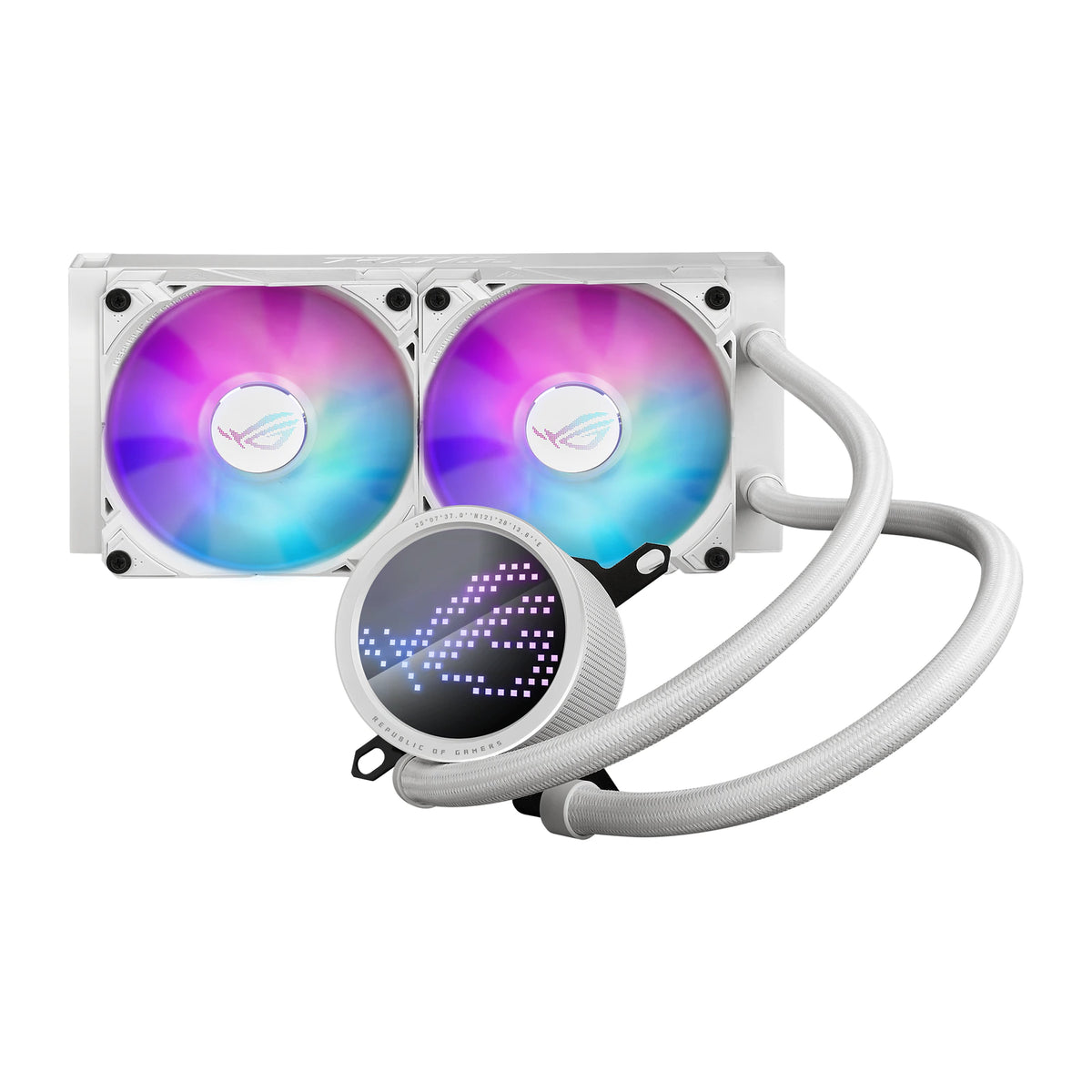 ASUS ROG RYUO III 240 ARGB Blanc — vue principale du watercooling AIO sur fond blanc carré — réf. 90RC00J2-M0UAY0