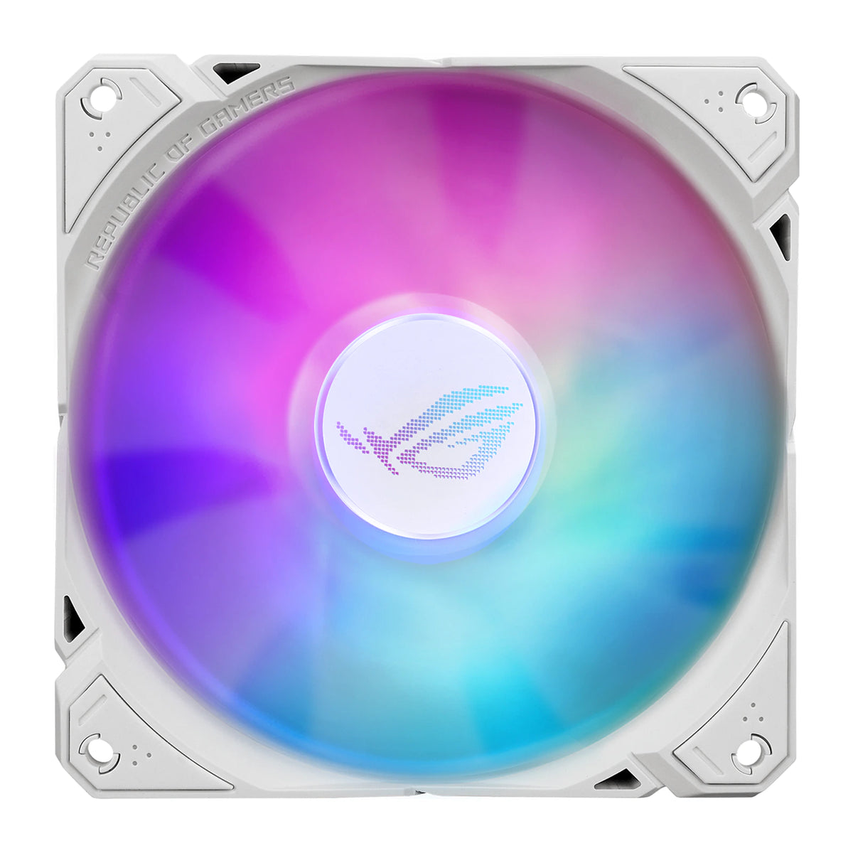 ASUS ROG RYUO III 240 ARGB Blanc — vue des ventilateurs 2 du watercooling AIO sur fond blanc carré — réf. 90RC00J2-M0UAY0