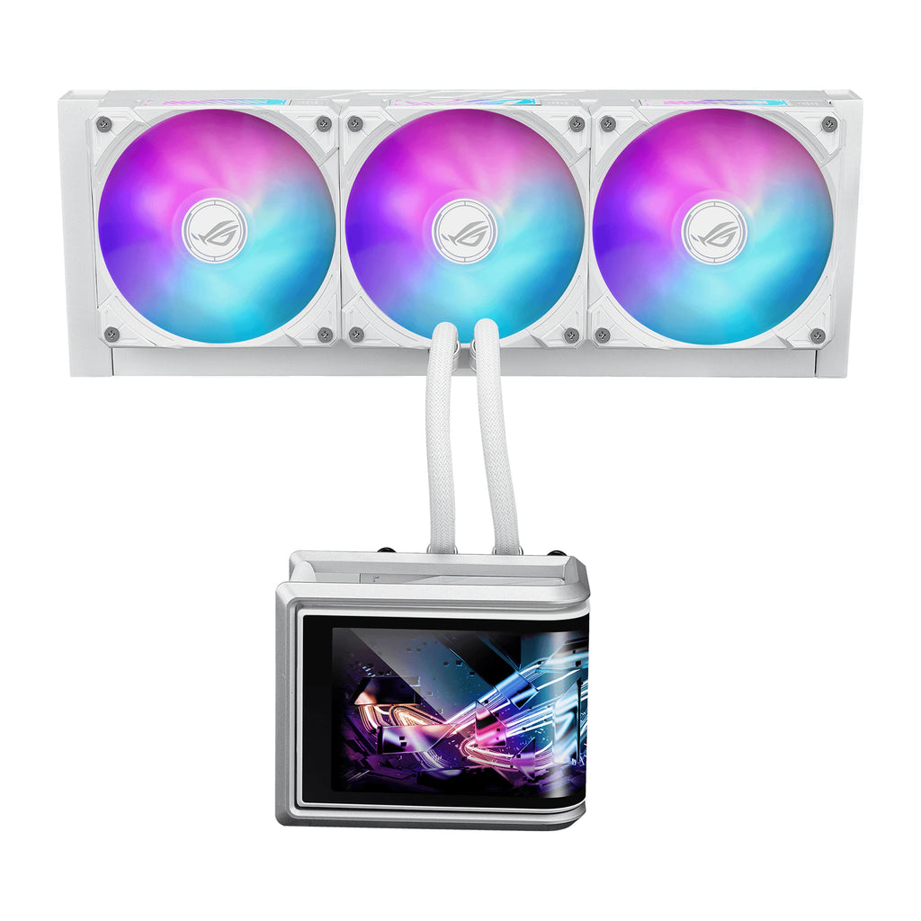 ASUS ROG Ryuo IV SLC 360 ARGB Blanc — vue de face du watercooling AIO sur fond blanc carré — réf. 90RC0152-B0EAY0