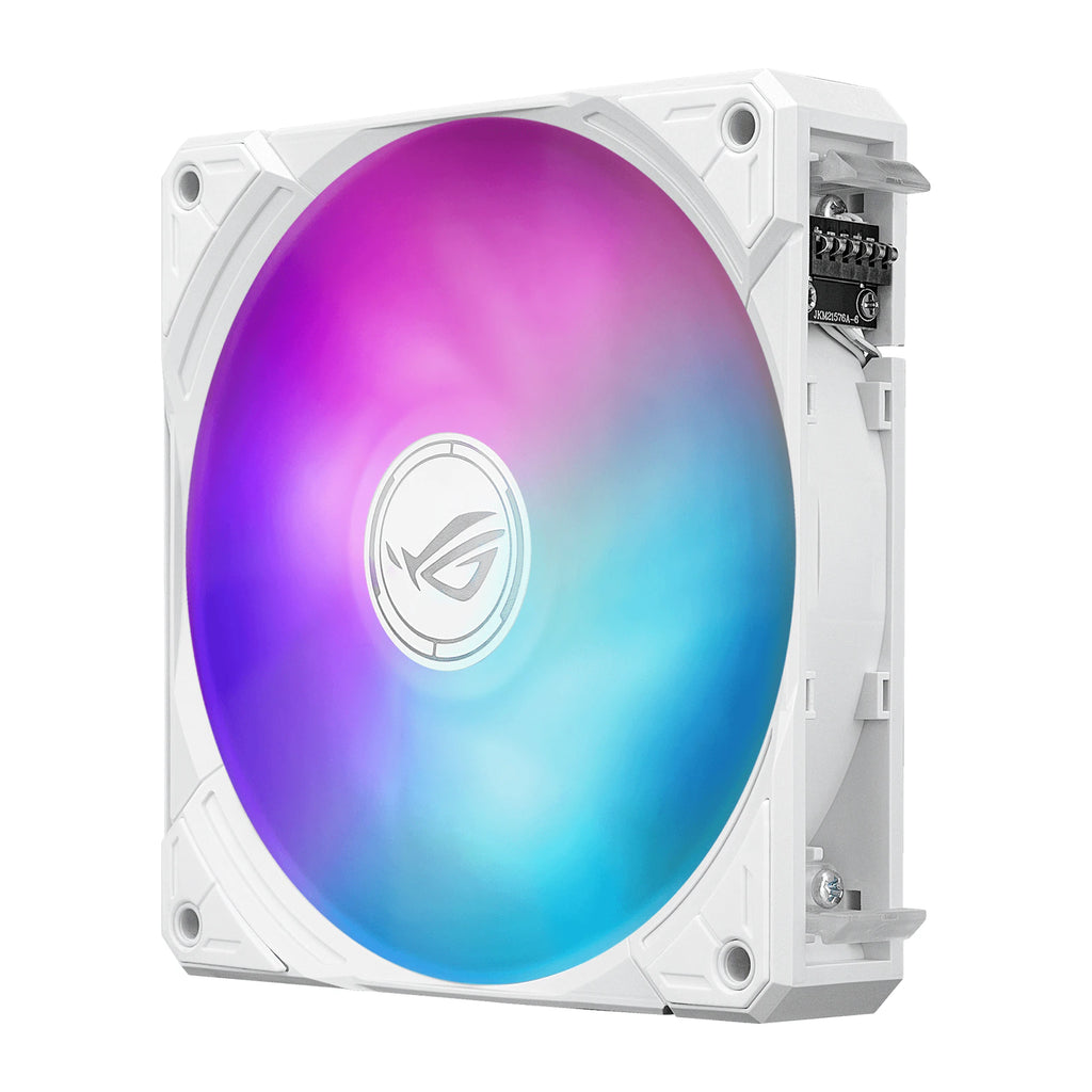 ASUS ROG Ryuo IV SLC 360 ARGB Blanc — vue des ventilateurs 3 du watercooling AIO sur fond blanc carré — réf. 90RC0152-B0EAY0