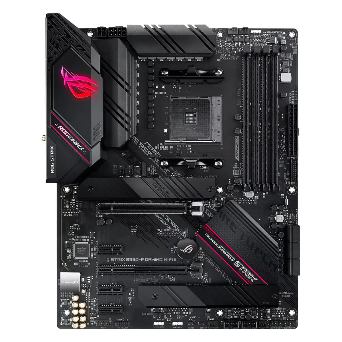 ASUS ROG STRIX B550-F GAMING WIFI II — vue principale sur fond blanc carré — réf. 90MB19V0-M0EAY0