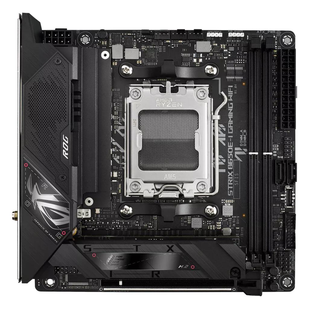 ASUS ROG STRIX B650E-I GAMING WIFI — vue principale sur fond blanc carré — réf. 90MB1BI0-M0EAY0