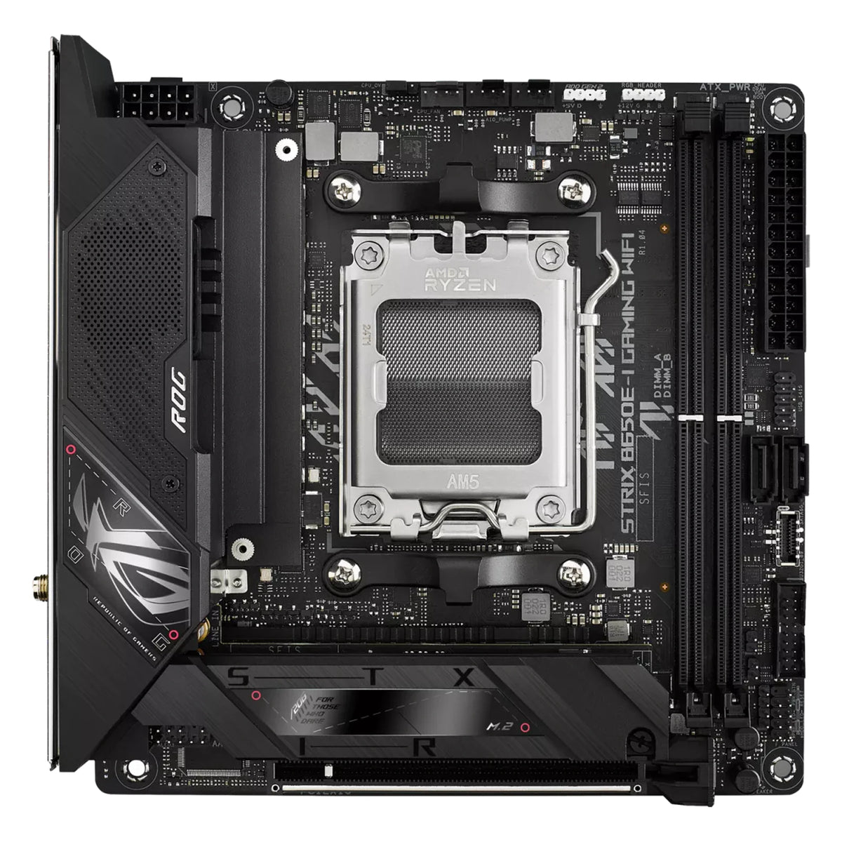 ASUS ROG STRIX B650E-I GAMING WIFI — vue principale sur fond blanc carré — réf. 90MB1BI0-M0EAY0