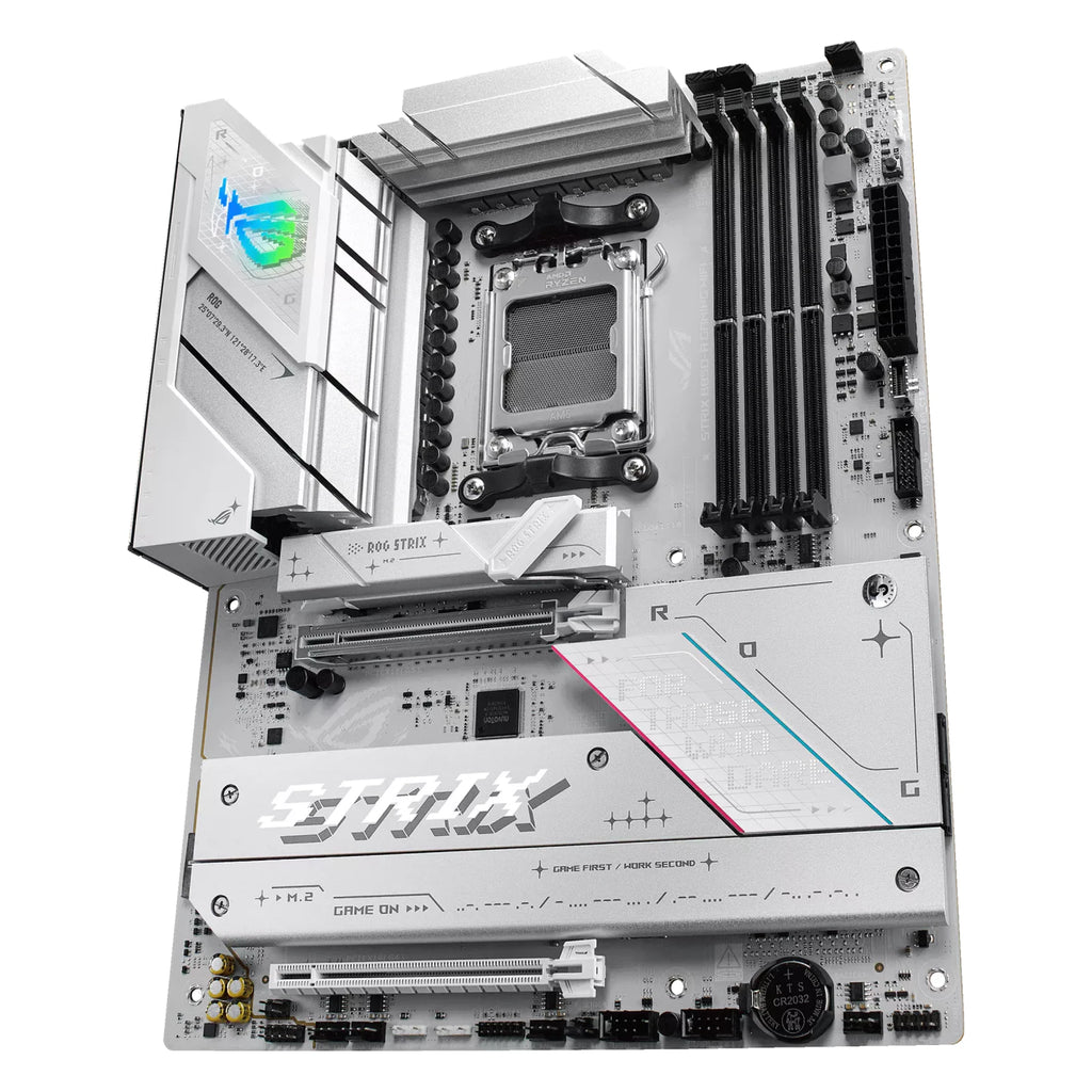 ASUS ROG STRIX B850-A GAMING WIFI — vue en perspective à 60 degrés sur fond blanc carré — réf. 90MB1J50-M0EAY0