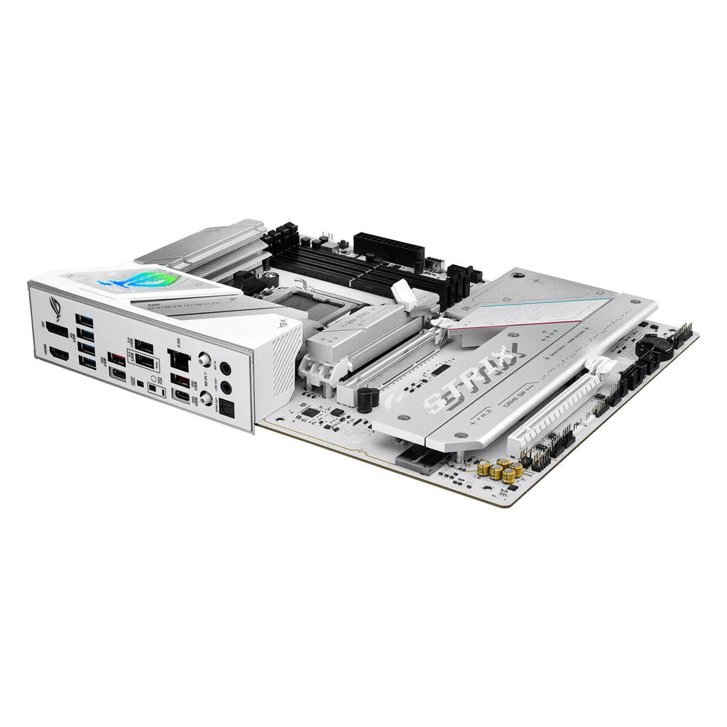 ASUS ROG STRIX B850-A GAMING WIFI — connectique arrière sur fond blanc carré — réf. 90MB1J50-M0EAY0