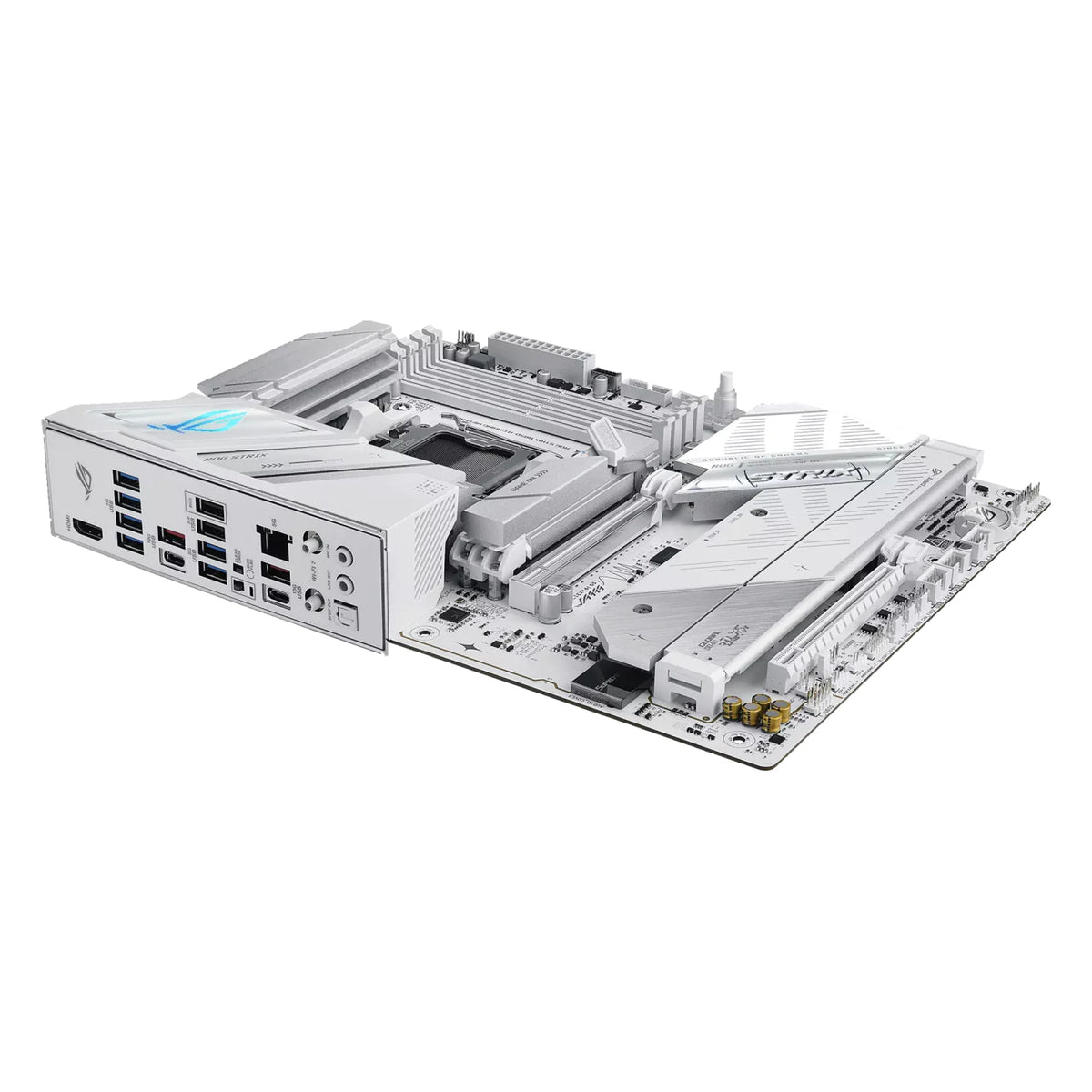 ASUS ROG STRIX B850-A GAMING WIFI7 NEO — vue en perspective sur fond blanc carré — réf. 90MB1P10-M0EAY0