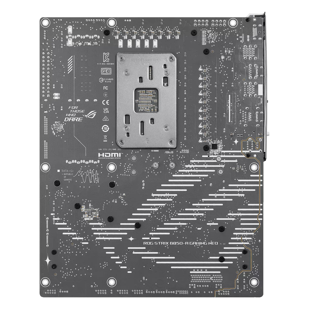 ASUS ROG STRIX B850-A GAMING WIFI7 NEO — vue arrière sur fond blanc carré — réf. 90MB1P10-M0EAY0