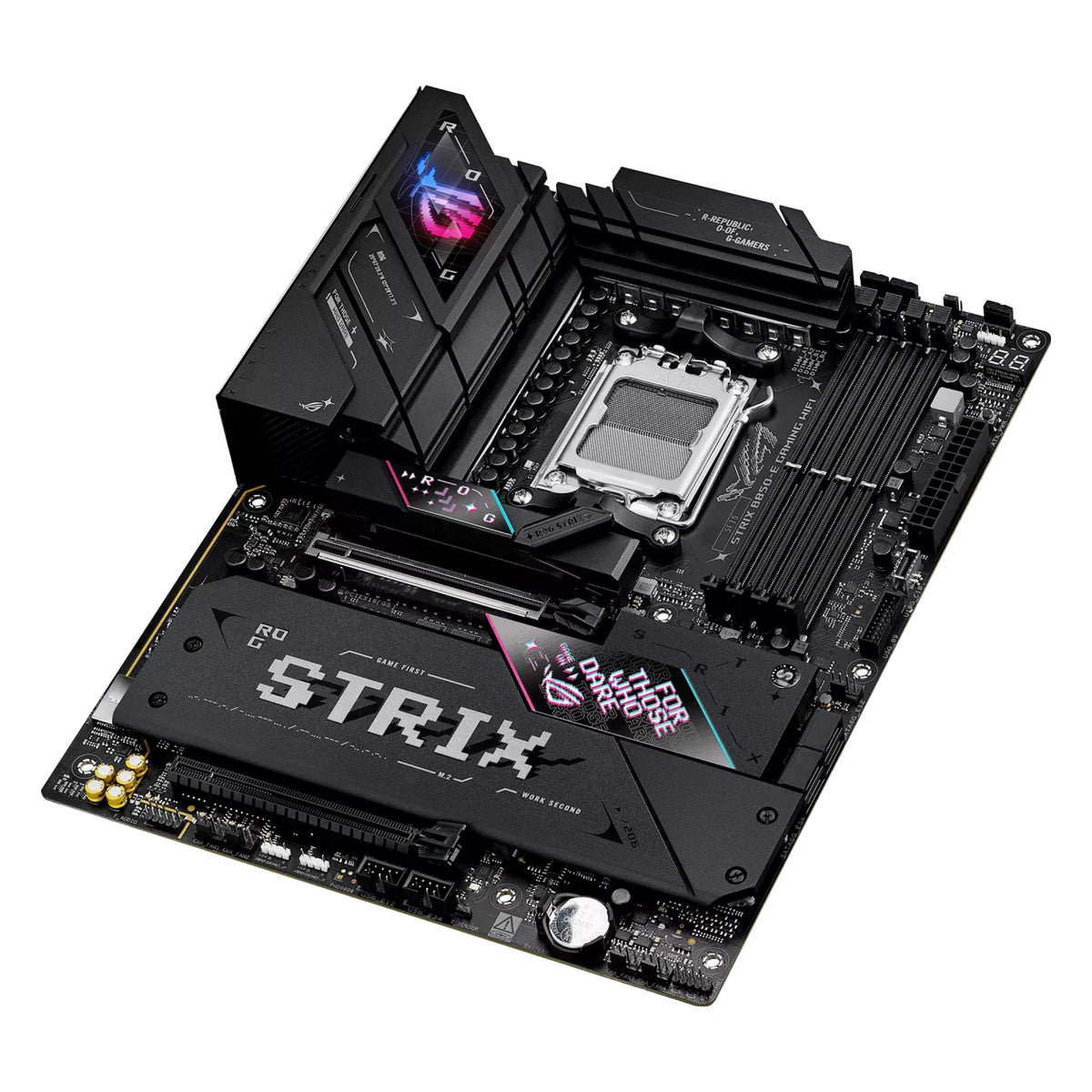 ASUS ROG STRIX B850-E GAMING WIFI — vue de dessus sur fond blanc carré — réf. 90MB1J60-M0EAY0