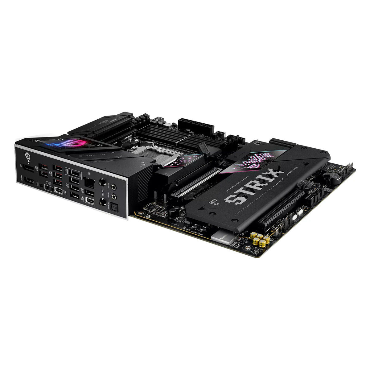 ASUS ROG STRIX B850-E GAMING WIFI — connectique arrière sur fond blanc carré — réf. 90MB1J60-M0EAY0