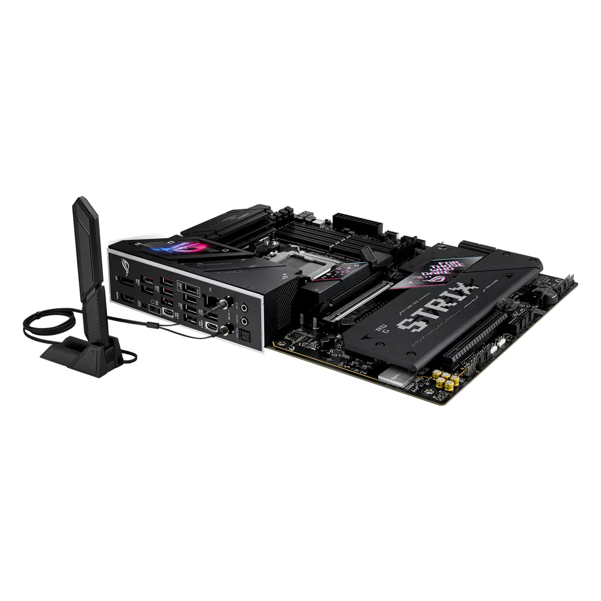 ASUS ROG STRIX B850-E GAMING WIFI — connectique arrière sur fond blanc carré — réf. 90MB1J60-M0EAY0