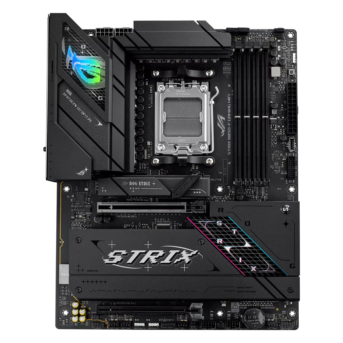 ASUS ROG STRIX B850-F GAMING WIFI — vue principale sur fond blanc carré — réf. 90MB1J70-M0EAY0