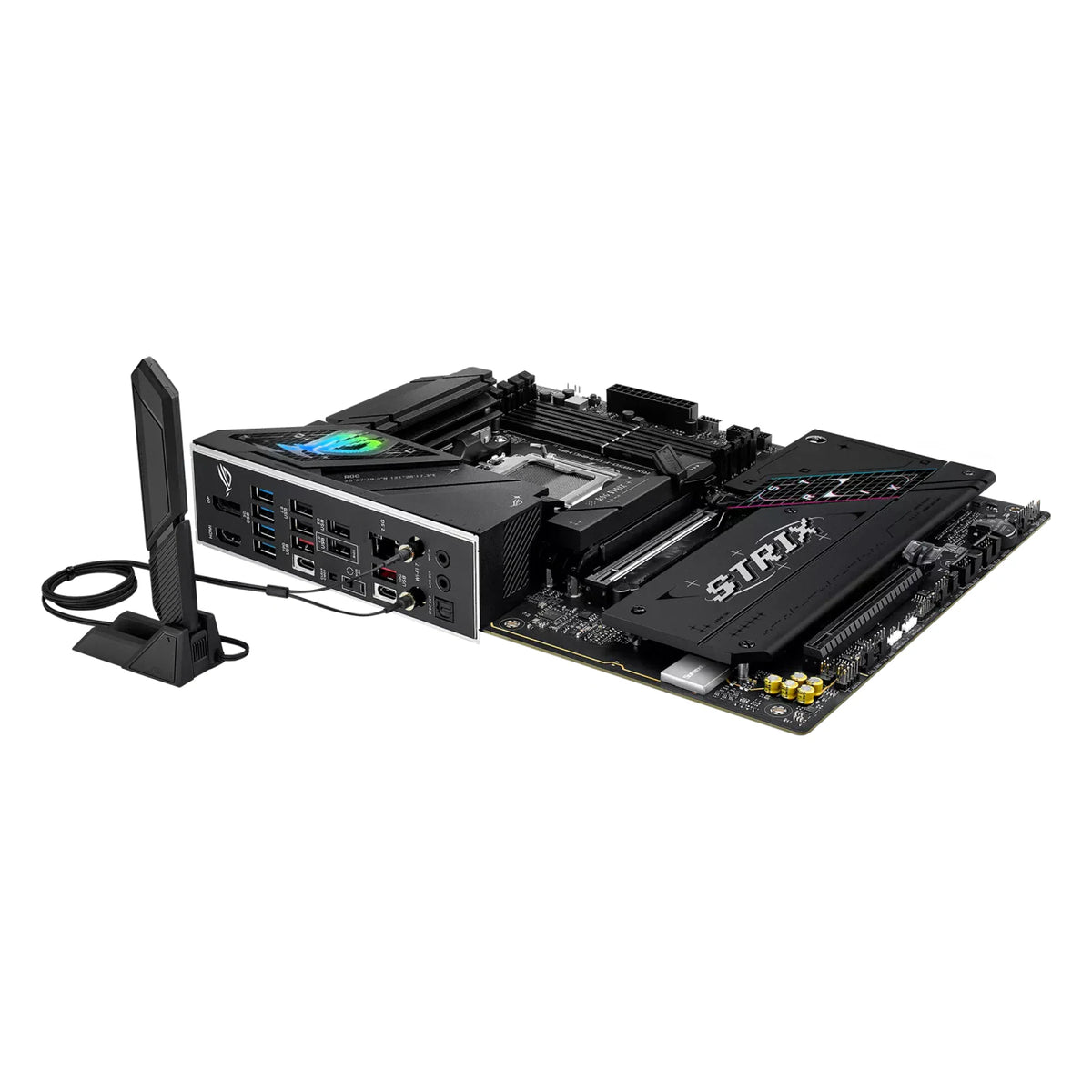 ASUS ROG STRIX B850-F GAMING WIFI — connectique arrière sur fond blanc carré — réf. 90MB1J70-M0EAY0
