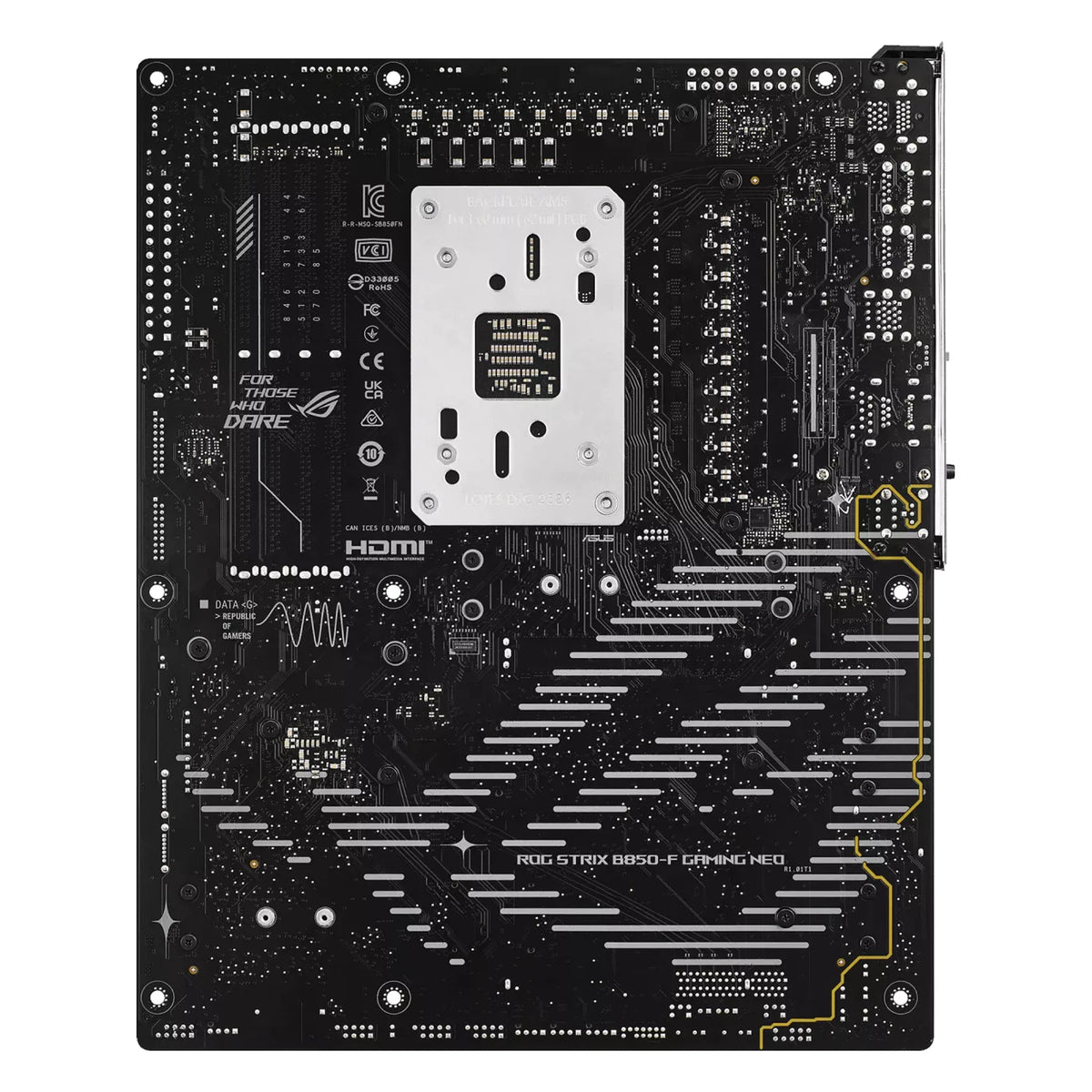 ASUS ROG STRIX B850-F GAMING WIFI7 NEO — vue arrière sur fond blanc carré — réf. 90MB1NX0-M0EAY0
