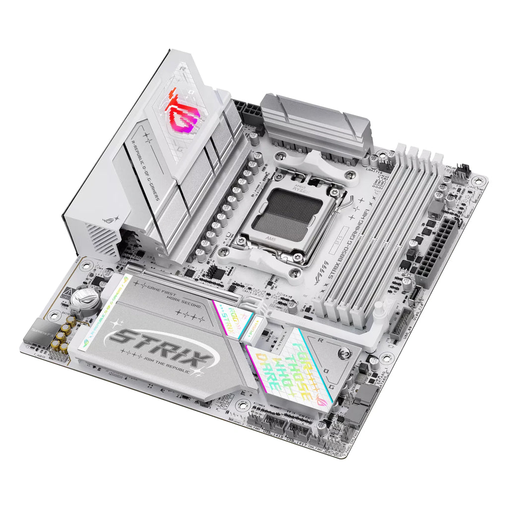 ASUS ROG STRIX B850-G GAMING WIFI — vue de dessus sur fond blanc carré — réf. 90MB1M30-M0EAY0