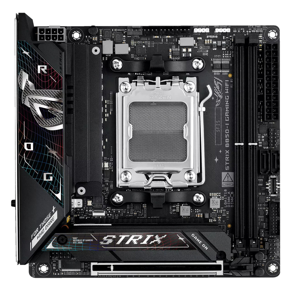 ASUS ROG STRIX B850-I GAMING WIFI — vue principale sur fond blanc carré — réf. 90MB1K30-M0EAY0