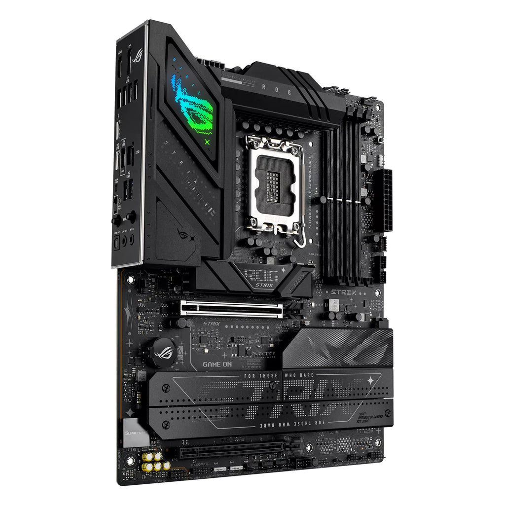 ASUS ROG STRIX B860-F GAMING WIFI — vue en perspective à 45 degrés sur fond blanc carré — réf. 90MB1JG0-M0EAY0