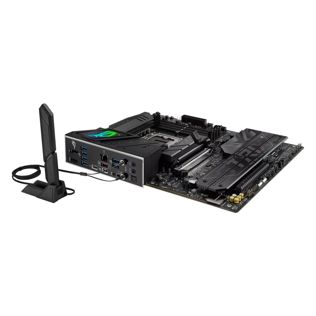 ASUS ROG STRIX B860-F GAMING WIFI — connectique arrière sur fond blanc carré — réf. 90MB1JG0-M0EAY0