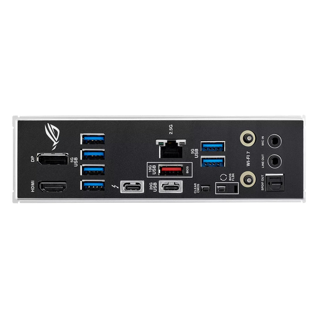 ASUS ROG STRIX B860-F GAMING WIFI — connectique arrière sur fond blanc carré — réf. 90MB1JG0-M0EAY0