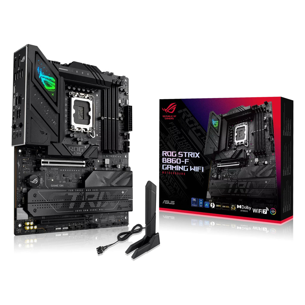 ASUS ROG STRIX B860-F GAMING WIFI — vue en perspective à 45 degrés sur fond blanc carré — réf. 90MB1JG0-M0EAY0