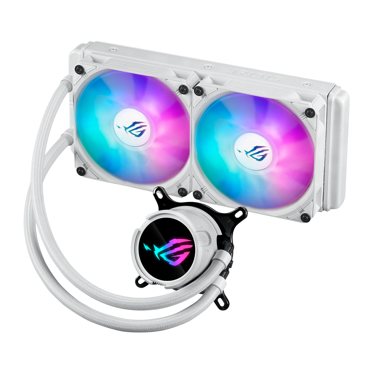 ASUS ROG Strix LC III 240 ARGB Blanc — vue produit 2 du watercooling AIO sur fond blanc carré — réf. 90RC00S2-M0UAY0