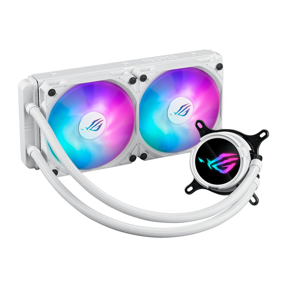 ASUS ROG Strix LC III 240 ARGB Blanc — vue produit 3 du watercooling AIO sur fond blanc carré — réf. 90RC00S2-M0UAY0