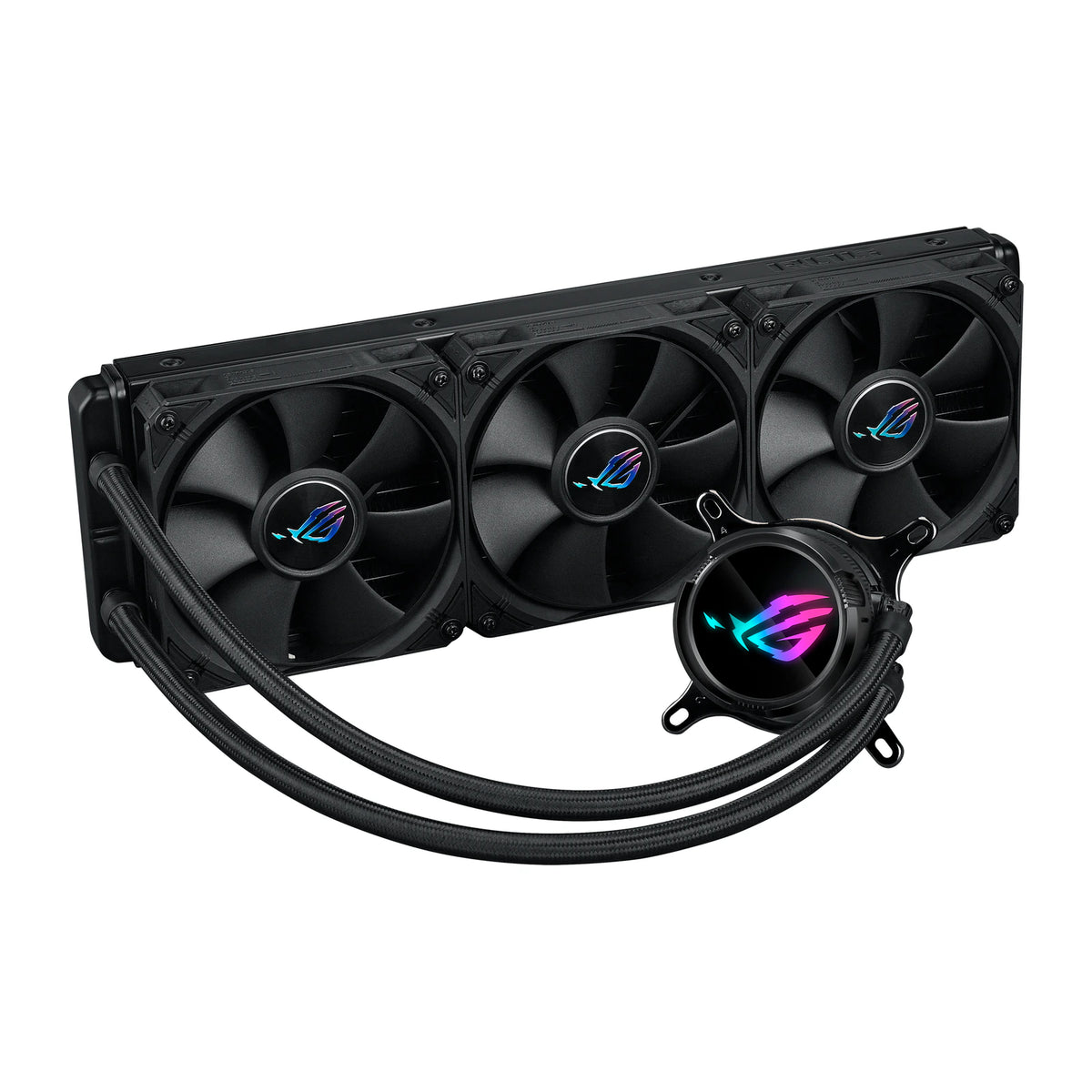 ASUS ROG Strix LC III 360 Noir — vue produit 3 du watercooling AIO sur fond blanc carré — réf. 90RC00T0-M0UAY0